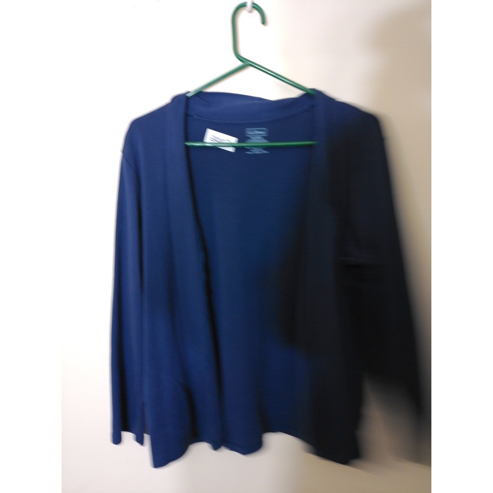 LL Bean Cardigan Women XL Navy Blue Open Front Pima Cotton Minimalist Classic